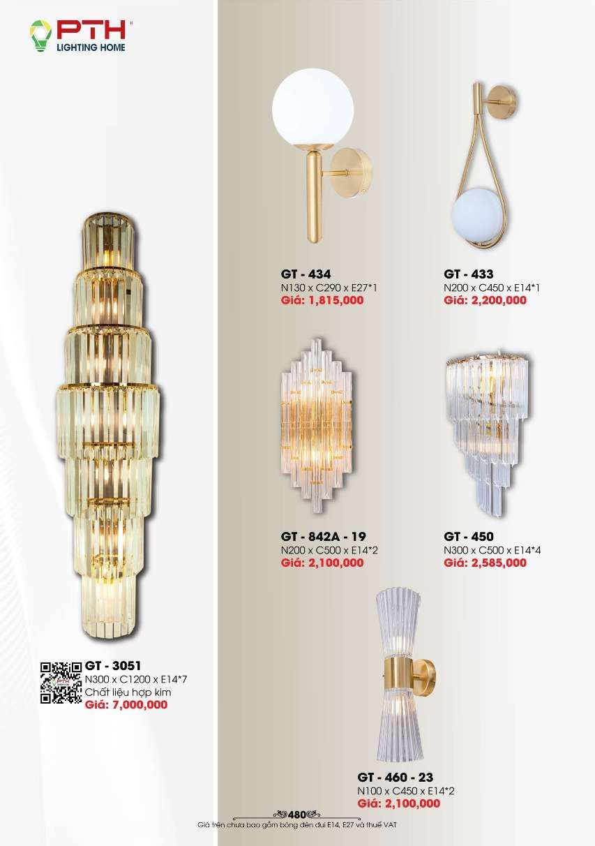 Đèn gắn tường PTH Lighting Home GT - 3051, GT - 434, GT - 433, GT - 842A - 19, GT - 450, GT - 460 - 23