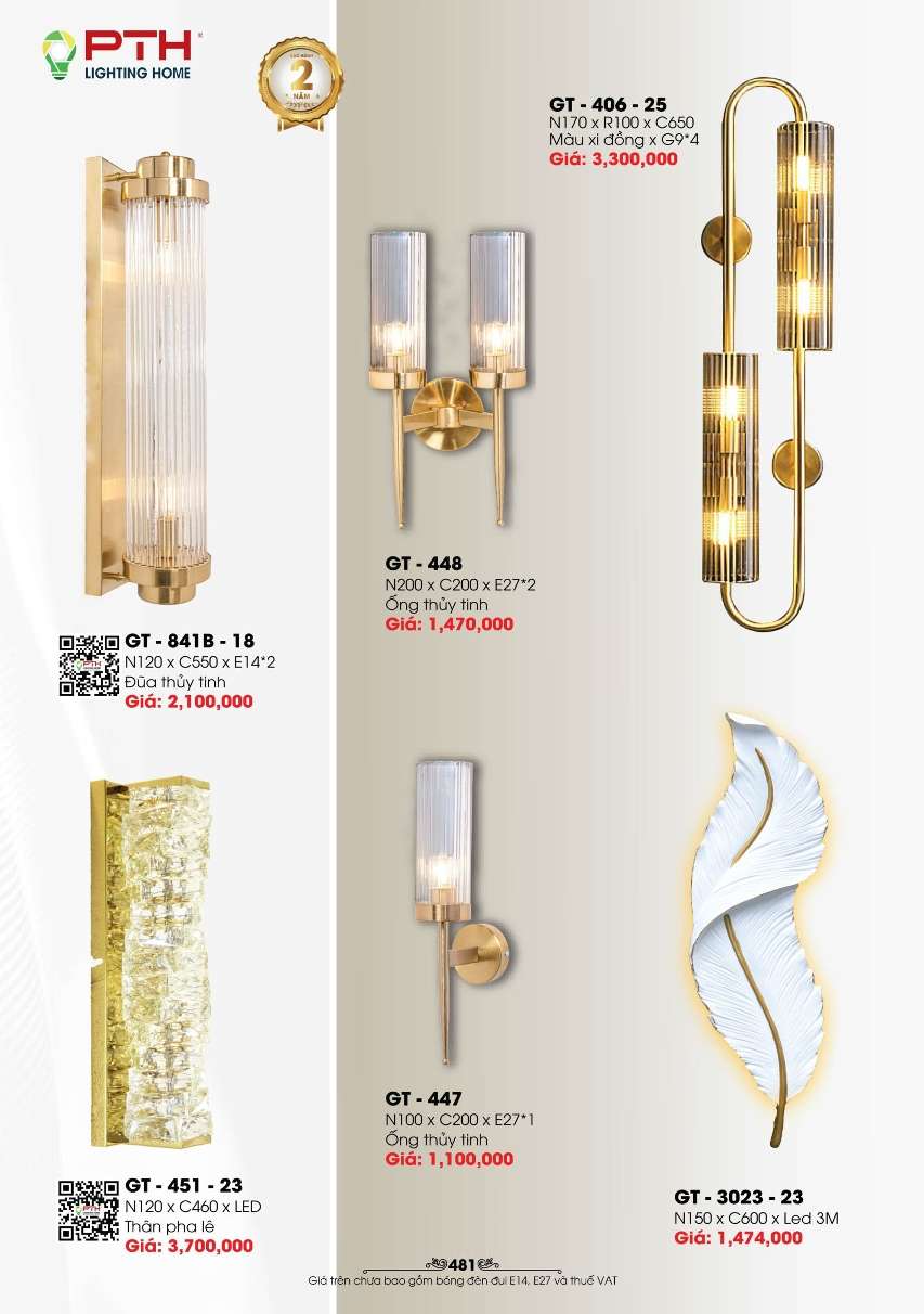 Đèn gắn tường PTH Lighting Home GT - 841B - 18, GT - 448, GT - 406 - 25, GT - 451 - 23, GT - 447, GT - 3023 - 23