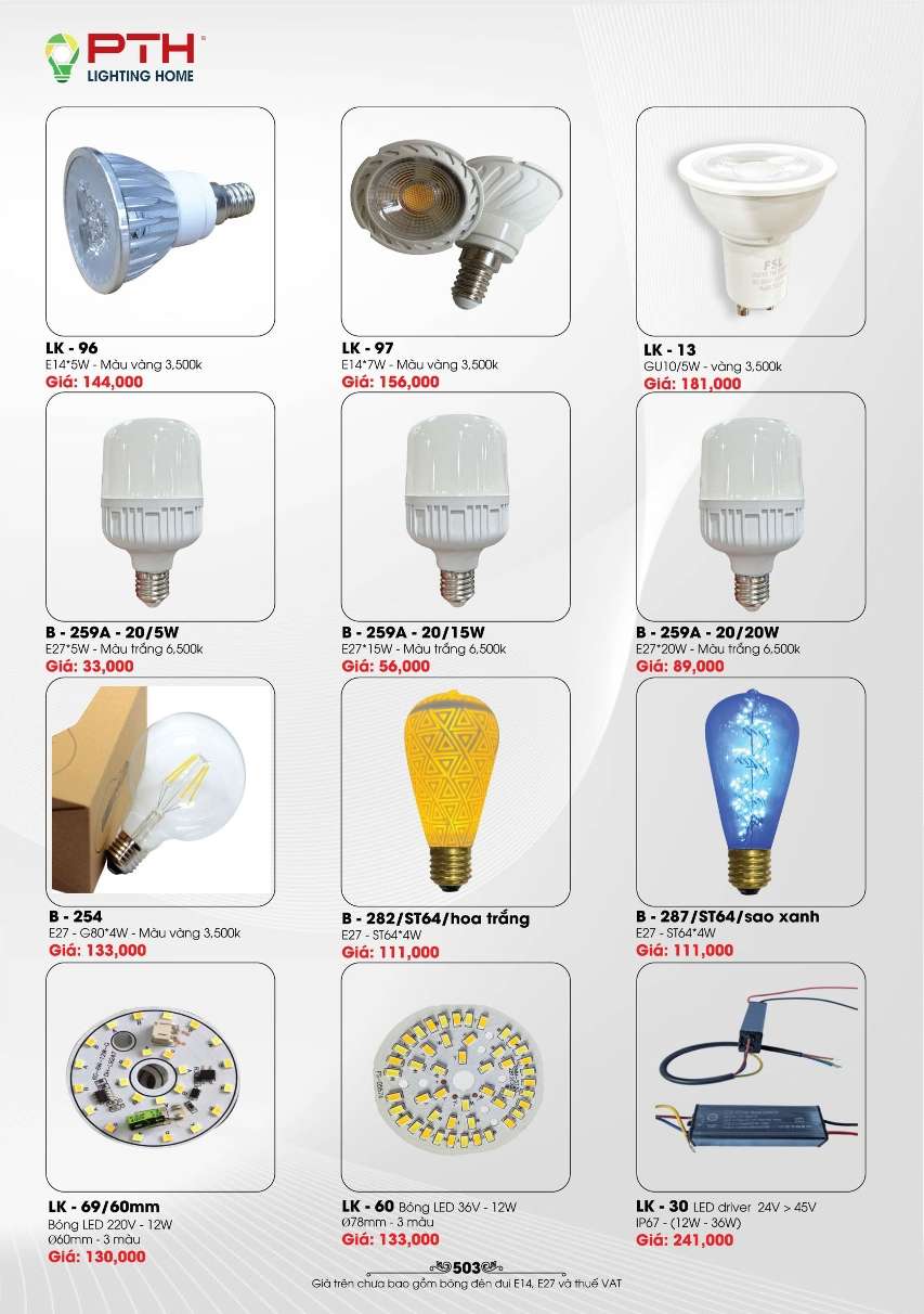Linh kiện led PTH Lighting Home LK - 96, LK - 97, LK - 13, LK - 69, LK - 60, LK - 30, B - 259A, B - 254, B - 282/ST64, B - 287/ST64
