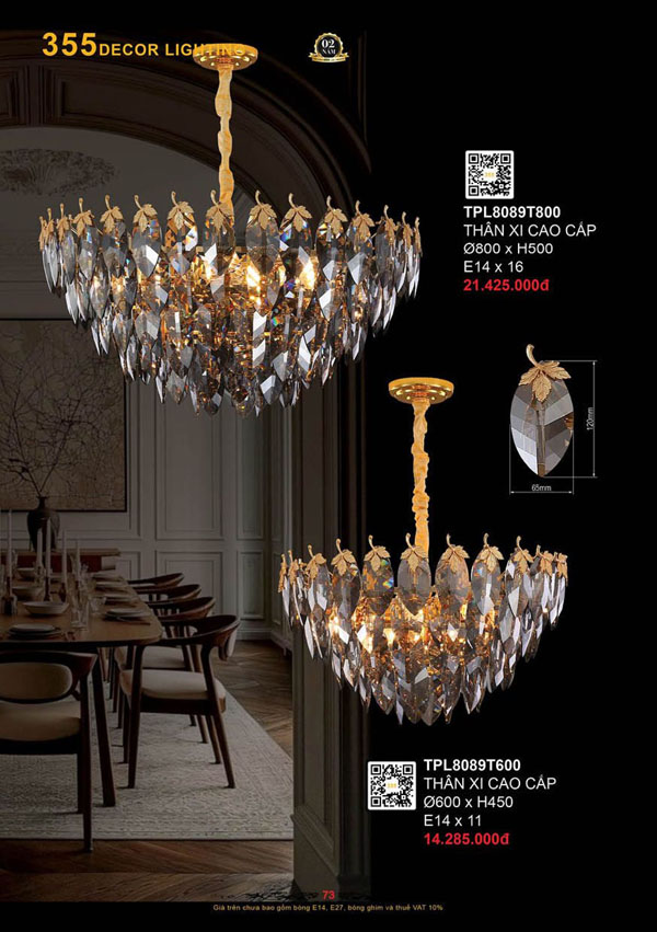 Đèn thả pha lê 355 Decor TPL8089T600, TPL8089T800