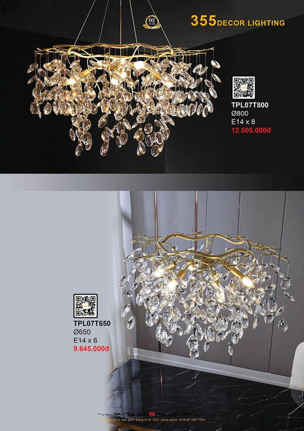 Đèn thả pha lê 355 Decor TPL07T650, TPL07T800