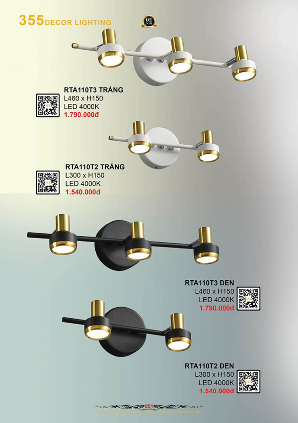 Đèn rọi tranh 355 Decor RTA110T2, RTA110T3