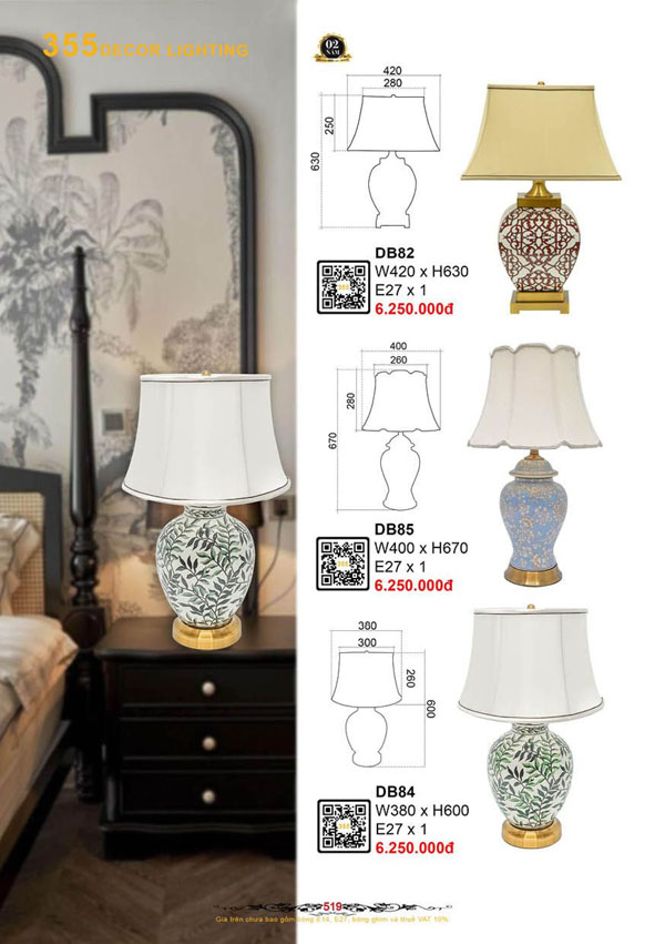 Đèn bàn 355 Decor DB82, DB84, DB85