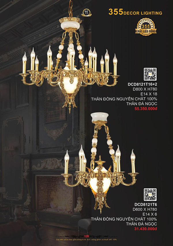 Đèn chùm đồng 355 Decor DCD8121T6, DCD8121T16+2