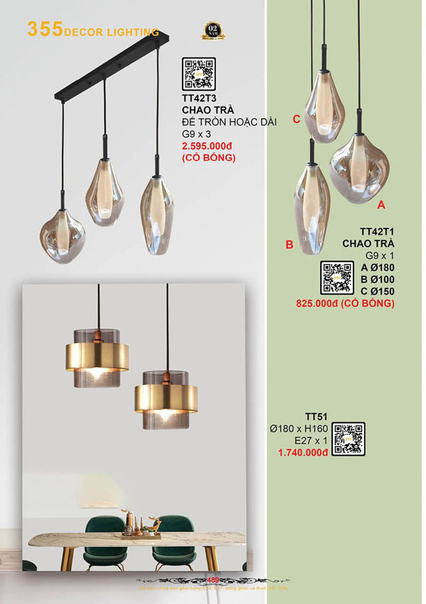 Đèn thả thủy tinh 355 Decor TT42T1, TT42T3, TT51
