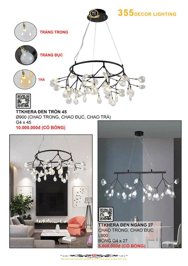 Đèn thả hera 355 Decor TTKHERA ĐEN NGANG 27, TTKHERA ĐEN TRÒN 45