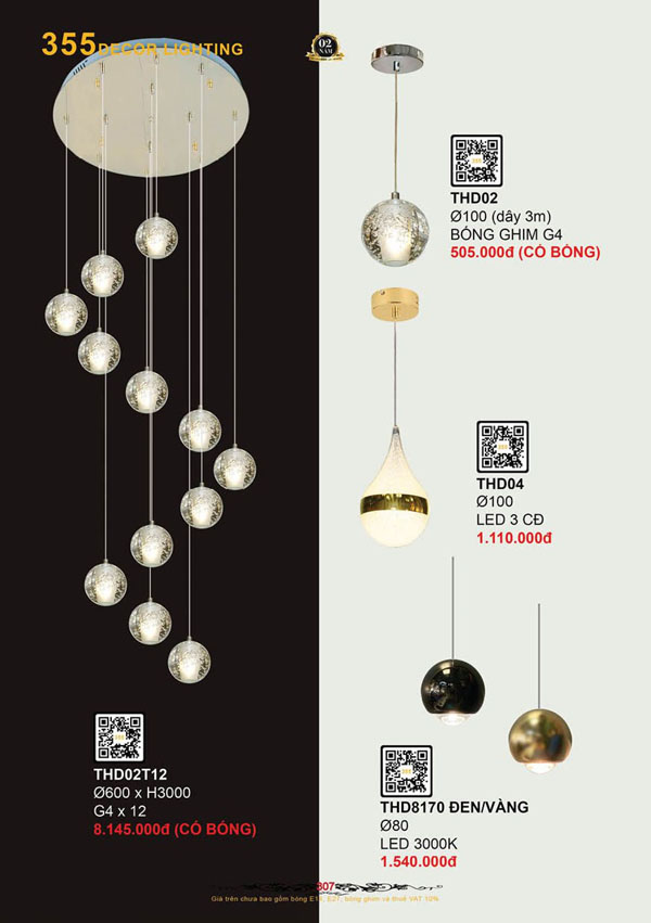 Đèn thả hiện đại 355 Decor THD02, THD04, THD8170, THD02T12