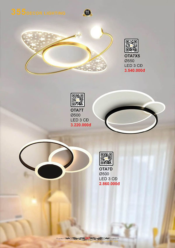 Đèn ốp trần 355 Decor OTA7D, OTA7T, OTA7X5