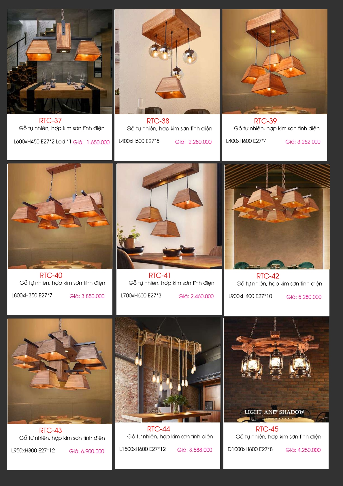 Đèn chùm gỗ tự nhiên RTC-37, RTC-38, RTC-39, RTC-40, RTC-41, RTC-42, RTC-43, RTC-44, RTC-45
