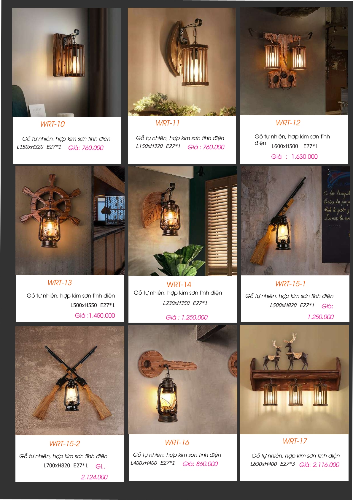Đèn tường gỗ WRT-10, WRT-11, WRT-12, WRT-13, WRT-14, WRT-15-1, WRT-15-2, WRT-16, WRT-17