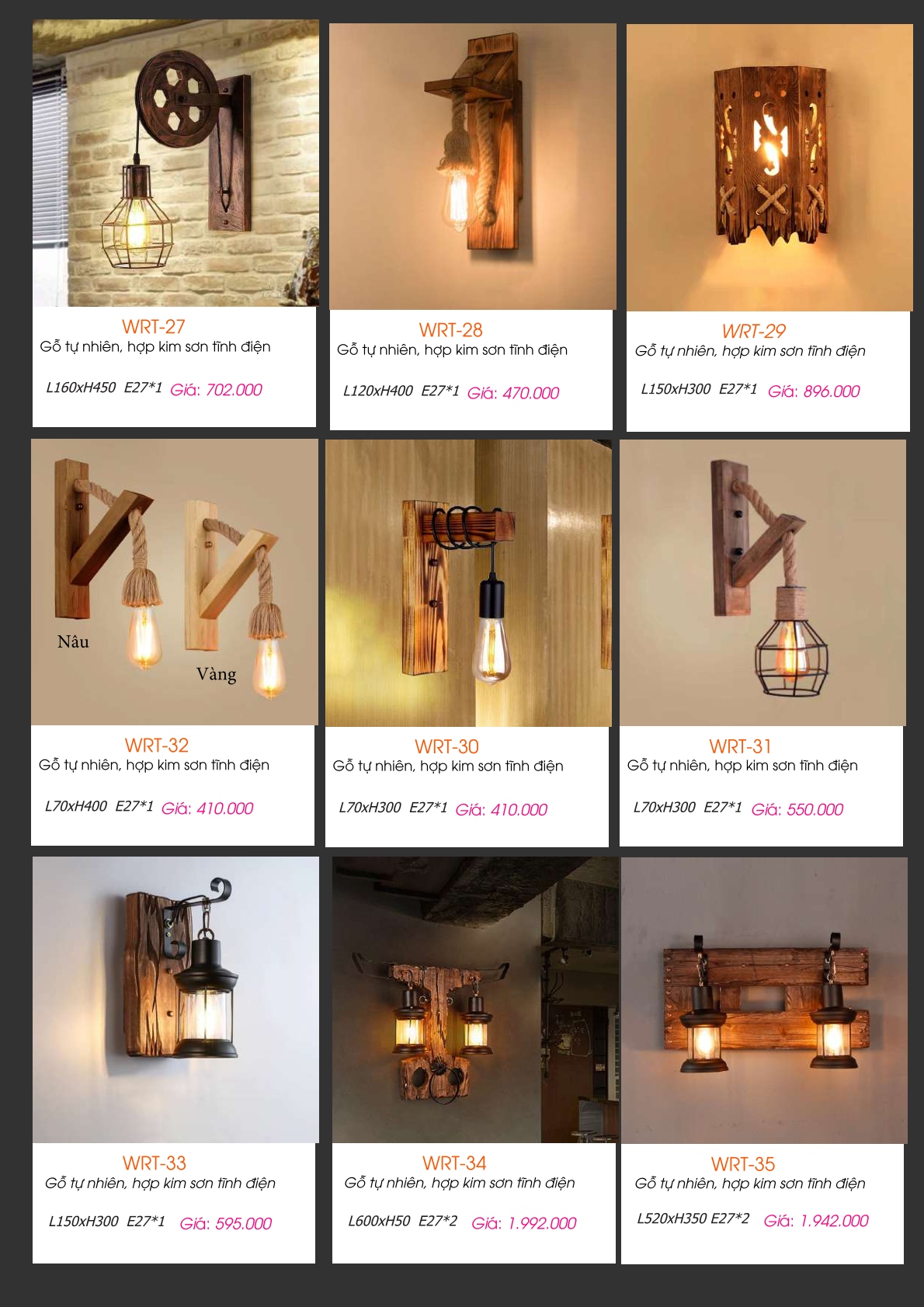 Đèn tường gỗ WRT-27, WRT-28, WRT-29, WRT-30, WRT-31, WRT-32, WRT-33, WRT-34, WRT-35