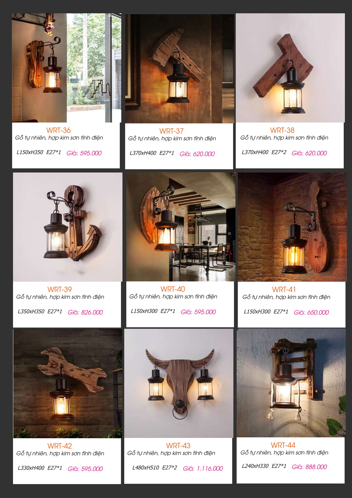 Đèn tường gỗ WRT-36, WRT-37, WRT-38, WRT-39, WRT-40, WRT-41, WRT-42, WRT-43, WRT-44