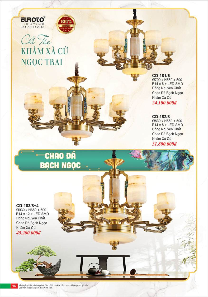 Đèn chùm đồng Euroto CD-181/6, CD-182/8, CD-183/8+4