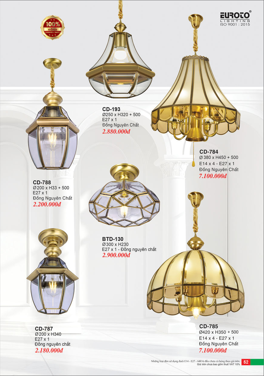 Đèn chùm đồng Euroto CD-130, CD-193, CD-784, CD-785, CD-787, CD-788