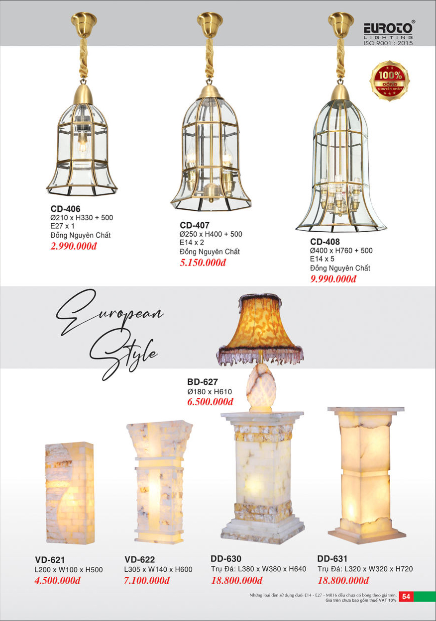 Đèn chùm đồng Euroto CD-406, CD-407, CD-408, BD-627, VD-621, VD-622, DD-630, DD-631