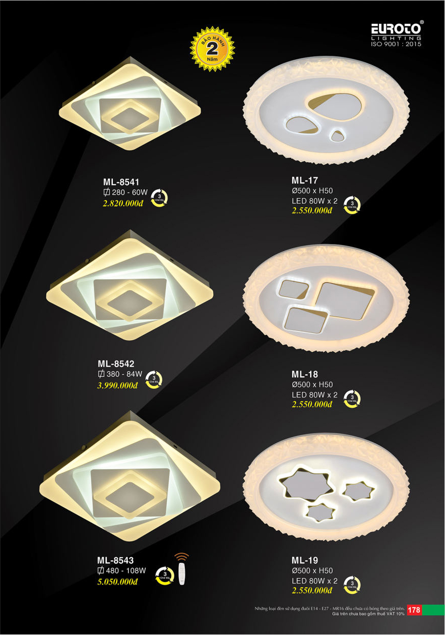 Đèn mâm led Euroto ML-17, ML-18, ML-19, ML-8541, ML-8542, ML-8543