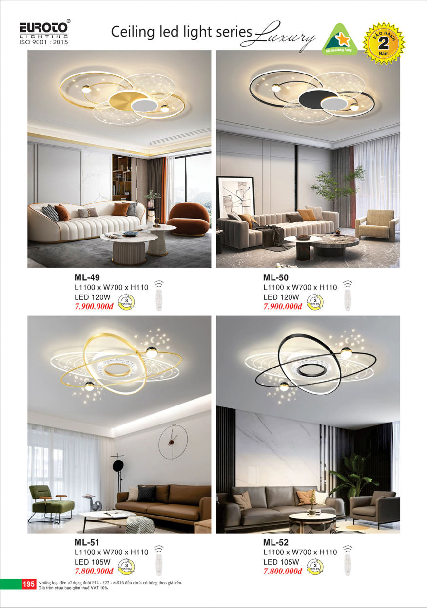 Đèn mâm led Euroto ML-49, ML-50, ML-51, ML-52