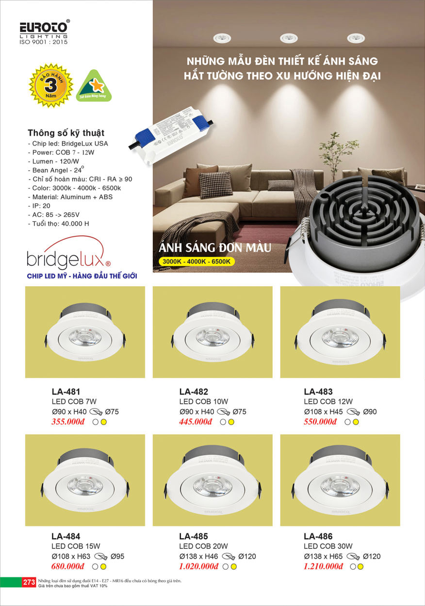 Đèn led âm trần Euroto LA-481, LA-482, LA-483, LA-484, LA-485, LA-486
