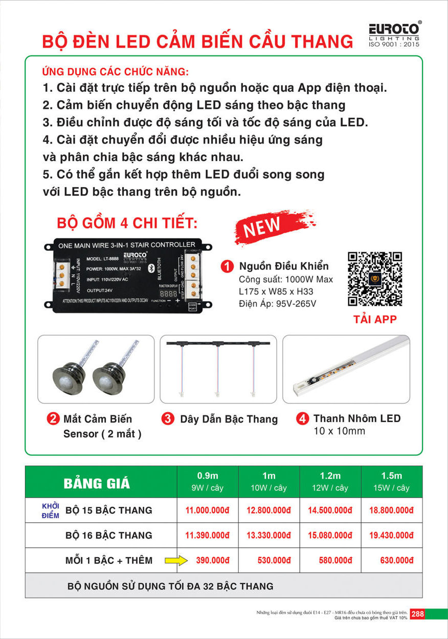 Bộ đèn led cảm biến cầu thang Euroto