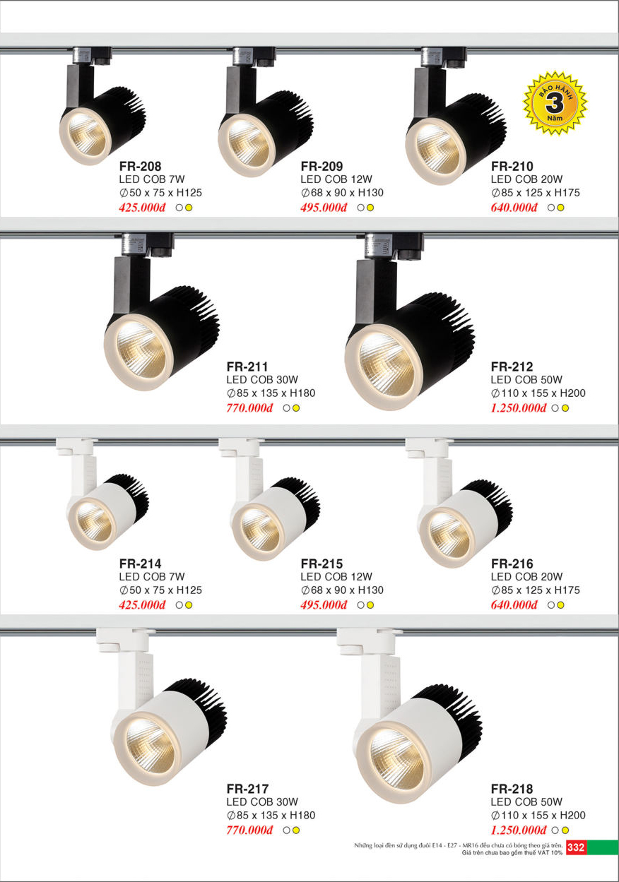 Đèn ray Euroto FR-208, FR-209, FR-210, FR-211, FR-212, FR-214, FR-215, FR-216, FR-217, FR-218