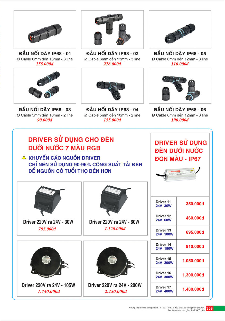 Đầu nối dây, Driver sử dụng cho đèn dưới nước 7 màu RGB, Driver sử dụng cho đèn dưới nước đơn màu