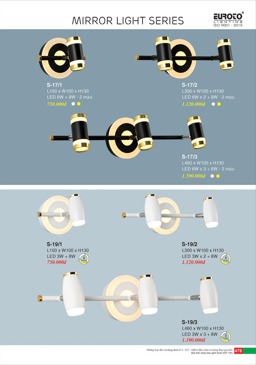 Đèn soi gương Euroto S-17/1, S-17/2, S-17/3, S-19/1, S-19/2, S-19/3