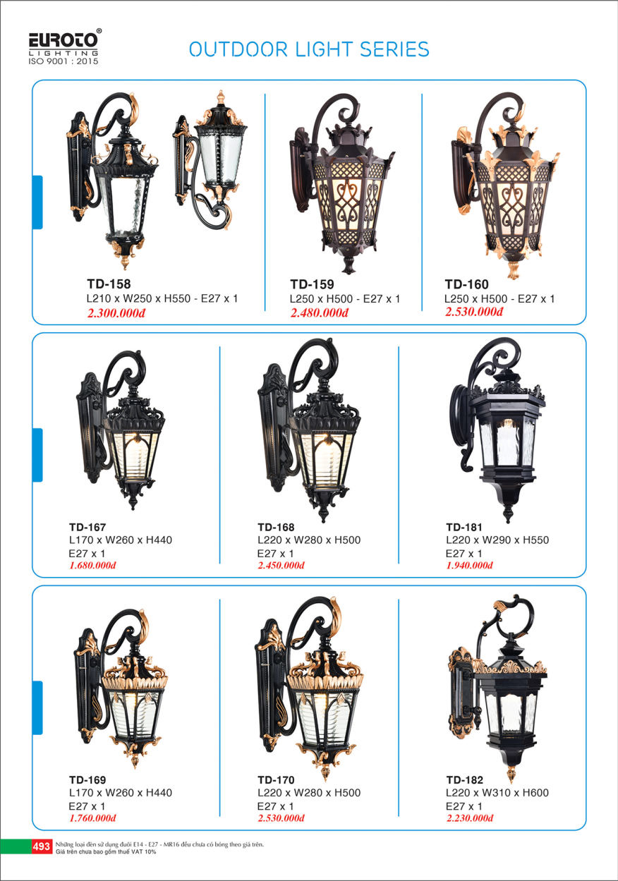 Đèn trụ Euroto TD-158, TD-159, TD-160, TD-167, TD-168, TD-169, TD-170, TD-181, TD-182