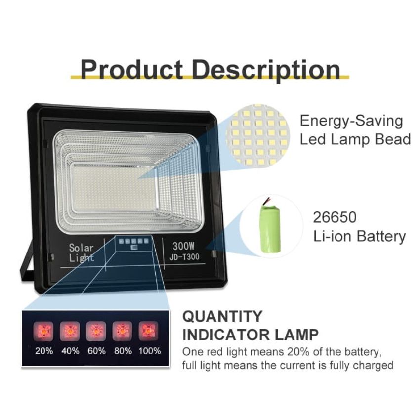 Đèn năng lượng mặt trời Jindian JD-T100, JD-T200, JD-T300 / 100W, 200W, 300W