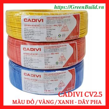 Dây điện CADIVI CV2.5-0,6/1kV (Cu/PVC 1x2.5mm2), cuộn 100m màu đỏ / vàng / xanh - dây pha