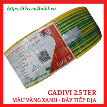 Dây điện CADIVI CV2.5-0,6/1kV (Cu/PVC 1x2.5mm2), cuộn 100m, màu vàng xanh - dây tiếp địa