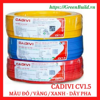 Dây điện CADIVI CV1.5-0,6/1kV cuộn 100m, màu đỏ/vàng/xanh