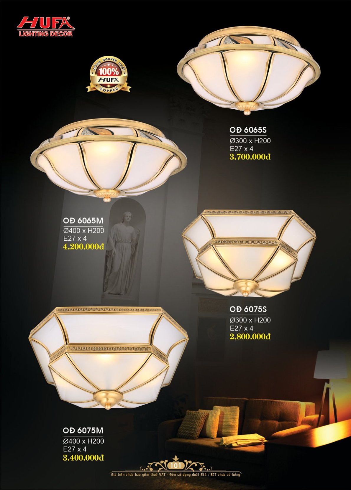 đèn trang trí Hufa OĐ 6075S, đèn ốp trần đồng, đèn trang trí, đèn trang trí cao cấp, hufa