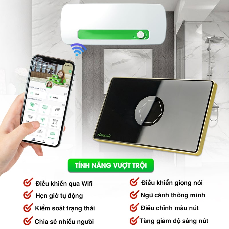 Công tắc Hunonic Premium, thiết bị nhà thông minh điều khiển bằng điện thoại qua kết nối wifi, 3G, 4G, Bluetooth được sản xuất tại Việt Nam an toàn bảo mật