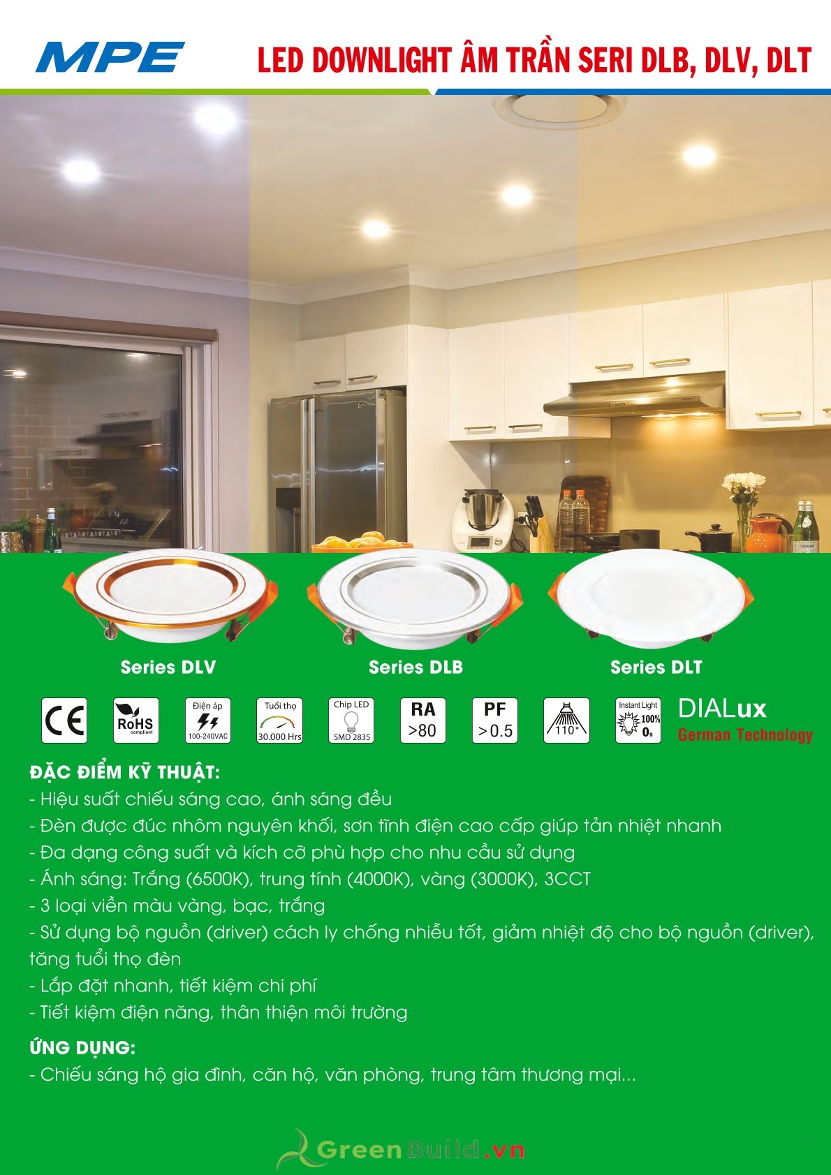 Greenbuild cung cấp đèn LED downlight 3 màu MPE DLT 12W [DLT-12/3C], đèn downlight âm trần 3 màu chất lượng cao, đèn LED MPE được bảo hành lâu dài